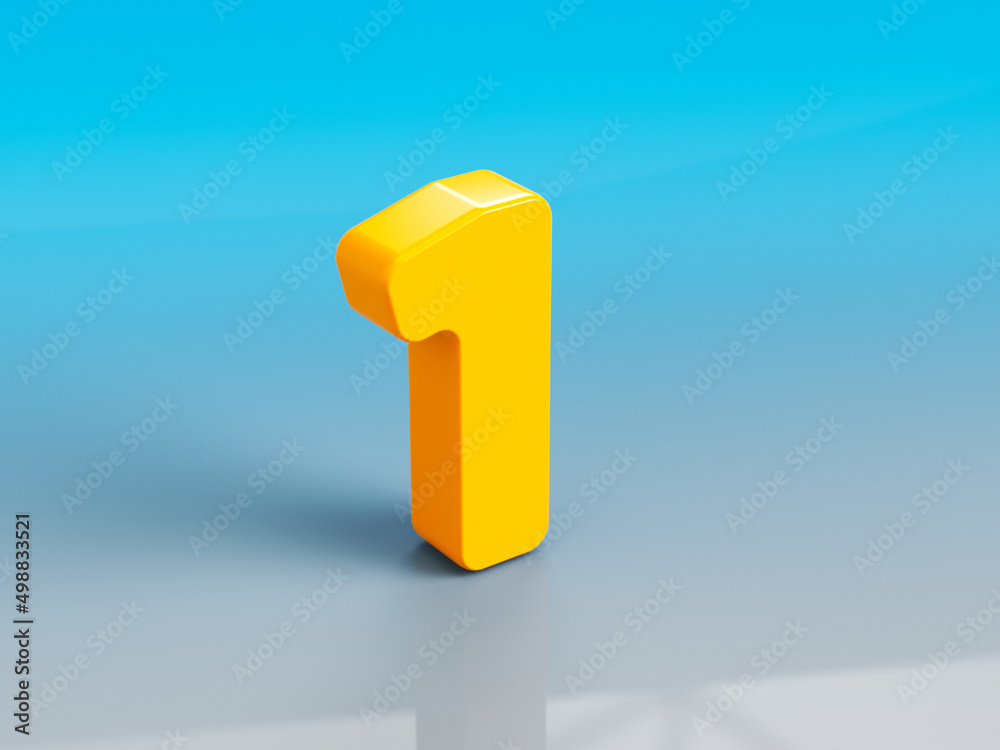 Fototapete orange-colored number one. on grayish-blue colored background. horizontal composition with copy spac