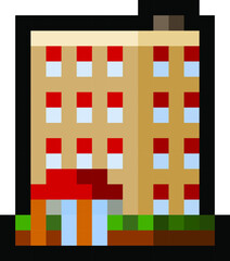 Pixel hotel building - isolated 8 bit vector