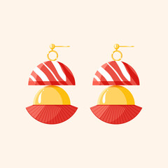 Fringe tassel red earrings isolated on white background. Fashion Jewelry Accessories. Vector Illustration