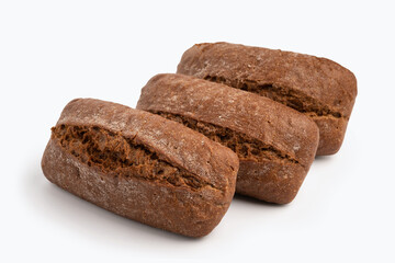Freshly baked rye buns of isolated on white with shadow