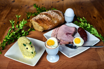 Traditional dishes for Easter breakfast and butter lamb