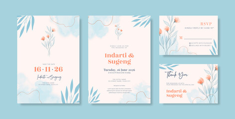 Beautiful and elegant wedding invitation with watercolor floral