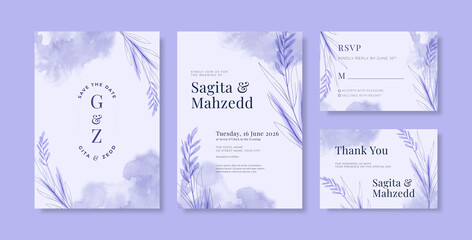 Beautiful purple watercolor wedding invitation template