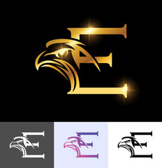 Golden Eagle Monogram Logo  letter E Vector Sign