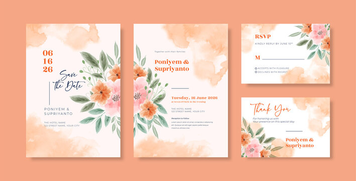 Beautiful watercolor wedding invitation template