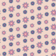 Seamless pattern with blooming flowers on a peach background