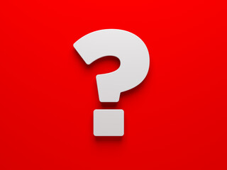 White-colored question symbol. On red-colored background. Horizontal composition isolated with clipping path.