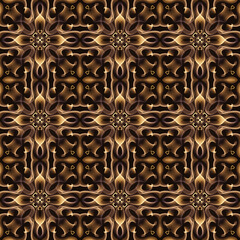 Seamless luxurious geometric fractal surface pattern in vintage look with golden color. Use for fashion design, clothing, fabrics, home decoration, bedding, wallpapers and digital backdrops.