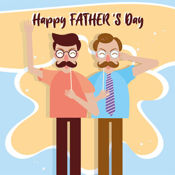 Pair of hipster dads with vintage clothes Father day Vector