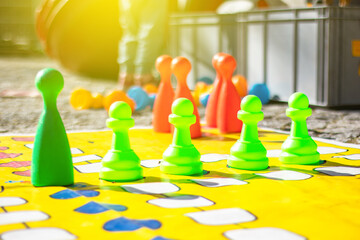 Large colored chess pieces, yard games