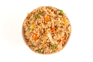 A Bowl of Vegetable Fried Rice Isolated on a White Background