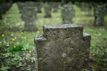 cross-shaped gravestones in a world war cemetery in germany