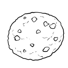 Line drawing of a simple chocolate chip cookie