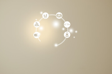 Ecological friendly and sustainable environment concept..Electricity and energy saving, energy sources.  Technology of the future 3D