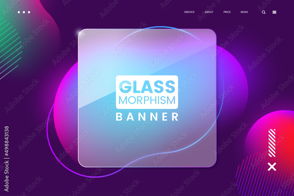Poster Abstract background in glassmorphism style. Square shape with glass overlay effect. Colorful bright liquid gradient shapes. Ideal for banner, web page, poster, advertisement. Vector illustration.