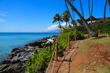 Coastline trail of Napili Bay in Kapalua in the West of Maui island, Hawaii, United States