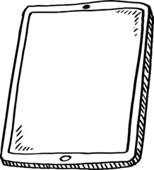Doodle of digital tablet - black and white illustration. Hand drawn doodle vector illustration.