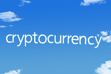 Cryptocurrency cloud shape on blue sky