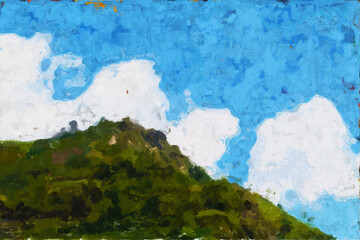 Beautiful oil painting landscape vacation house illustration