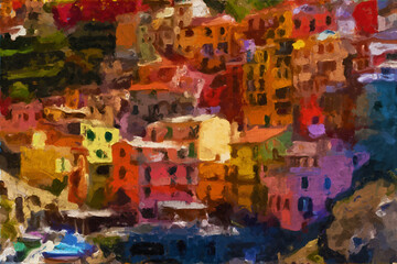 Naklejka premium Beautiful oil painting landscape vacation house illustration