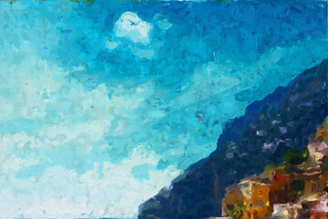 Beautiful oil painting landscape vacation house illustration