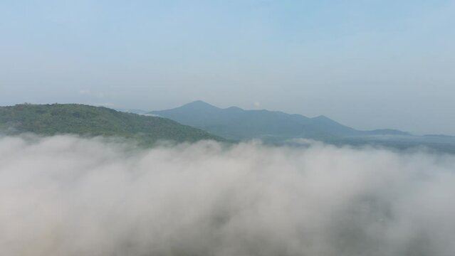 aerial view of smooth cloud flowing in the morning with sun light.concept for freedom,liberate, relieve, unchain