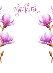 Hand drawn watercolor magnolia invitation