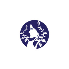 natural beauty woman logo leaf stalk illustration circle design vector