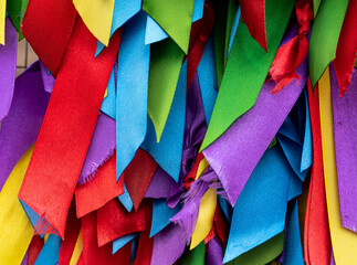 Naklejka premium Background texture of a bright and colorful background from colored ribbons.