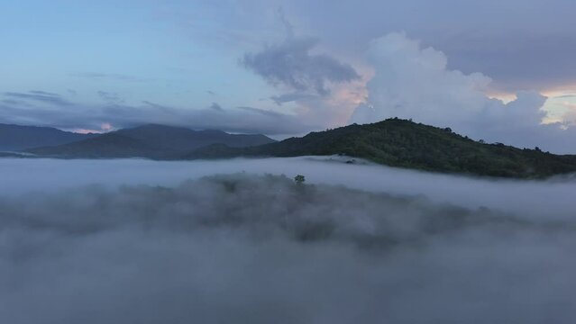 aerial view of smooth cloud flowing in the morning with sun light.concept for freedom,liberate, relieve, unchain