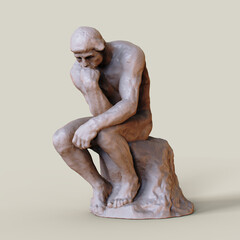Thinker man concept illustration. The Thinker Statue by the French Sculptor Rodin.