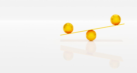 3d rendering of glossy orange balls perfectly balanced. isolated on shiny white background with negative space for copy.