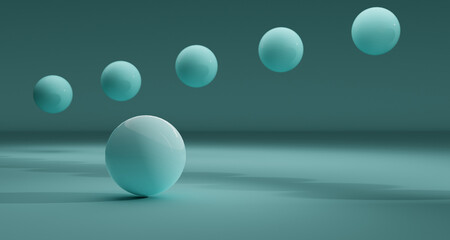 Reflective blue spheres in abstract arrangement. 3d rendering.