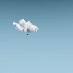 Fantasy image of hot air balloon with cloud as balloon. 3d rendering.