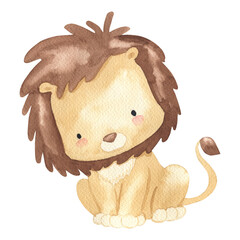 Watercolor lion, safari animal illustration