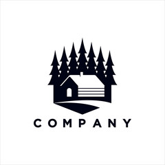 Modern cabins and pines logo illustration design