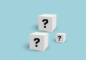 Question mark symbol on white cube. Confusion and Thinking concept