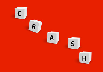Crash writing text on white cube. 