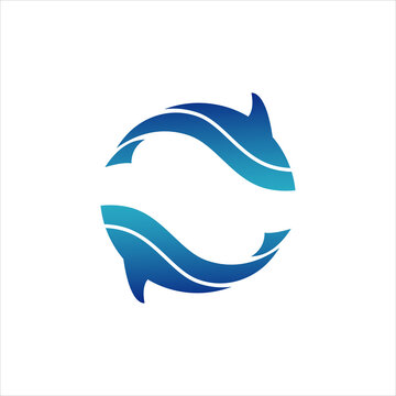 Modern blue twin shark logo illustration design