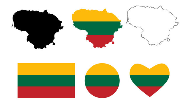 lithuania map flag icon set isolated on white background