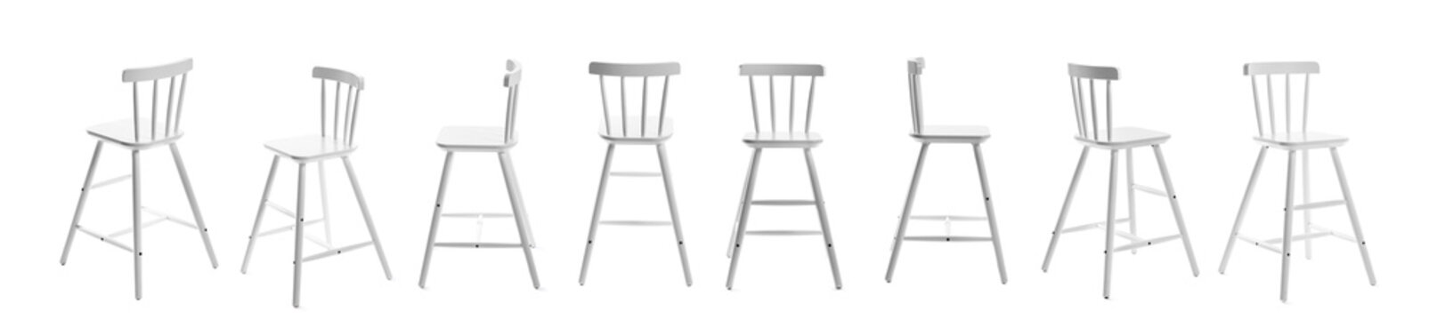 Set of high chair isolated on white, view from different angles