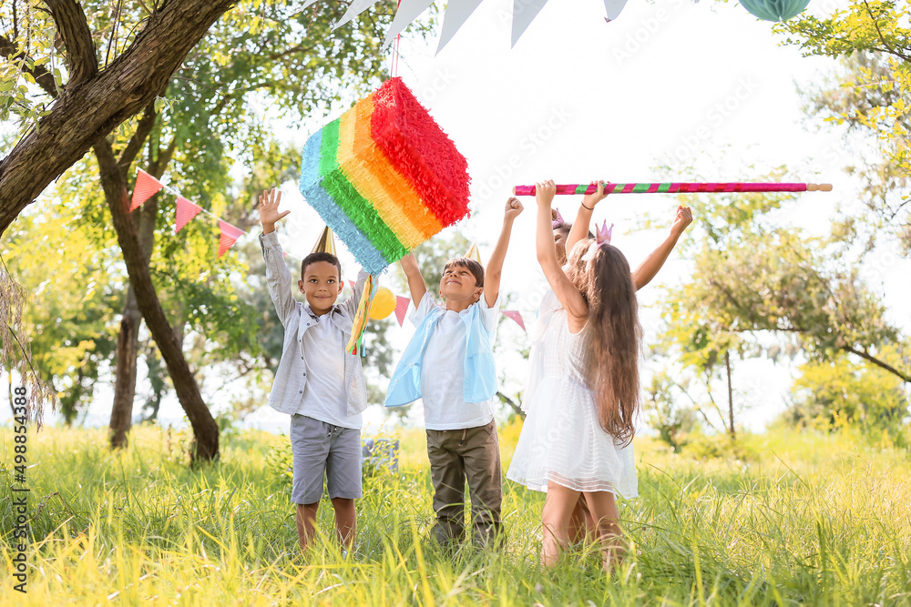 Canvas Prints cute children at pinata birthday party