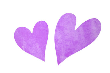 Watercolor purple hearts isolated on a white background. Vector illustration.