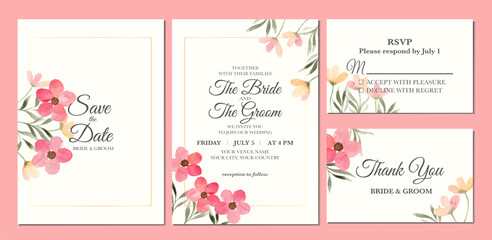 Hand painted of flower watercolor as wedding invitation.