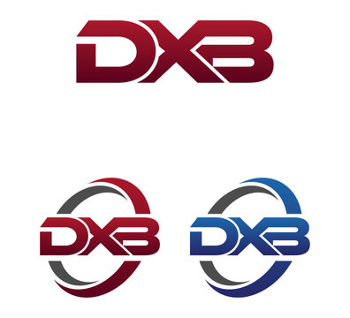 Modern 3 Letters Initial logo Vector Swoosh Red Blue DXB