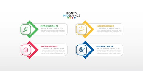 Modern colorful business process. simple elements design with 3d look and marketing icons. Eps10 Vector infographic with 4 options or steps.