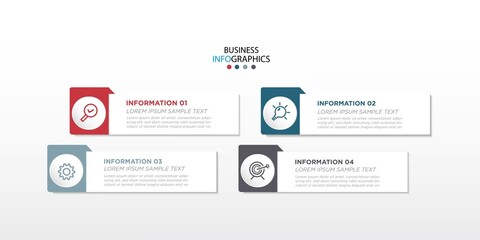 Modern colorful business process. simple elements design with 3d look and marketing icons. Eps10 Vector infographic with 4 options or steps.