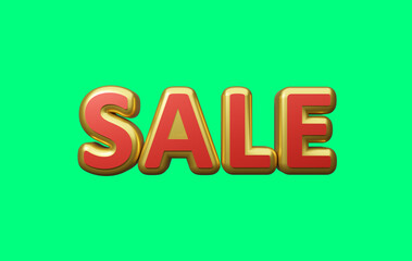 クロマキー背景に立体的なSALEの文字。赤と金の文字。