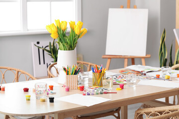 Interior of room prepared for master-class in art