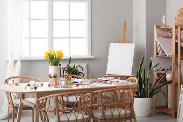 Interior of room prepared for master-class in art